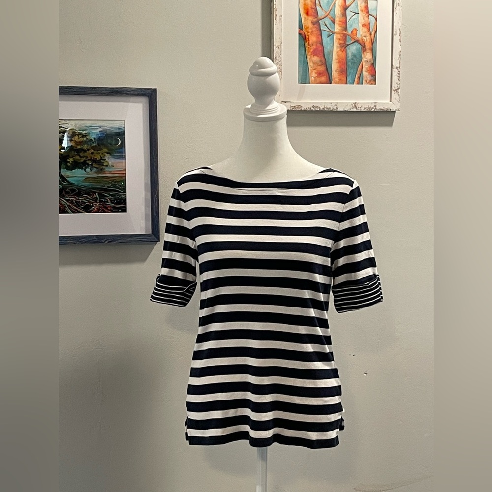 Lauren Ralph Lauren 100% Cotton Short Sleeve Striped Top Size Medium